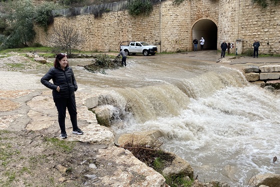 זרימת שיטפון בנחל רפאים צמוד לגשר קובי - זרימת שיטפונות חורפית סביב ירושלים