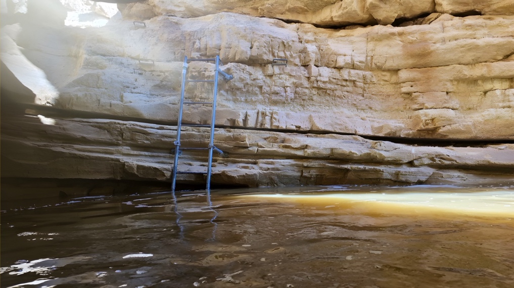 מראה אחד הגבים בנחל גוב אליו יורדים בסולם. ציום: מאיה שגב