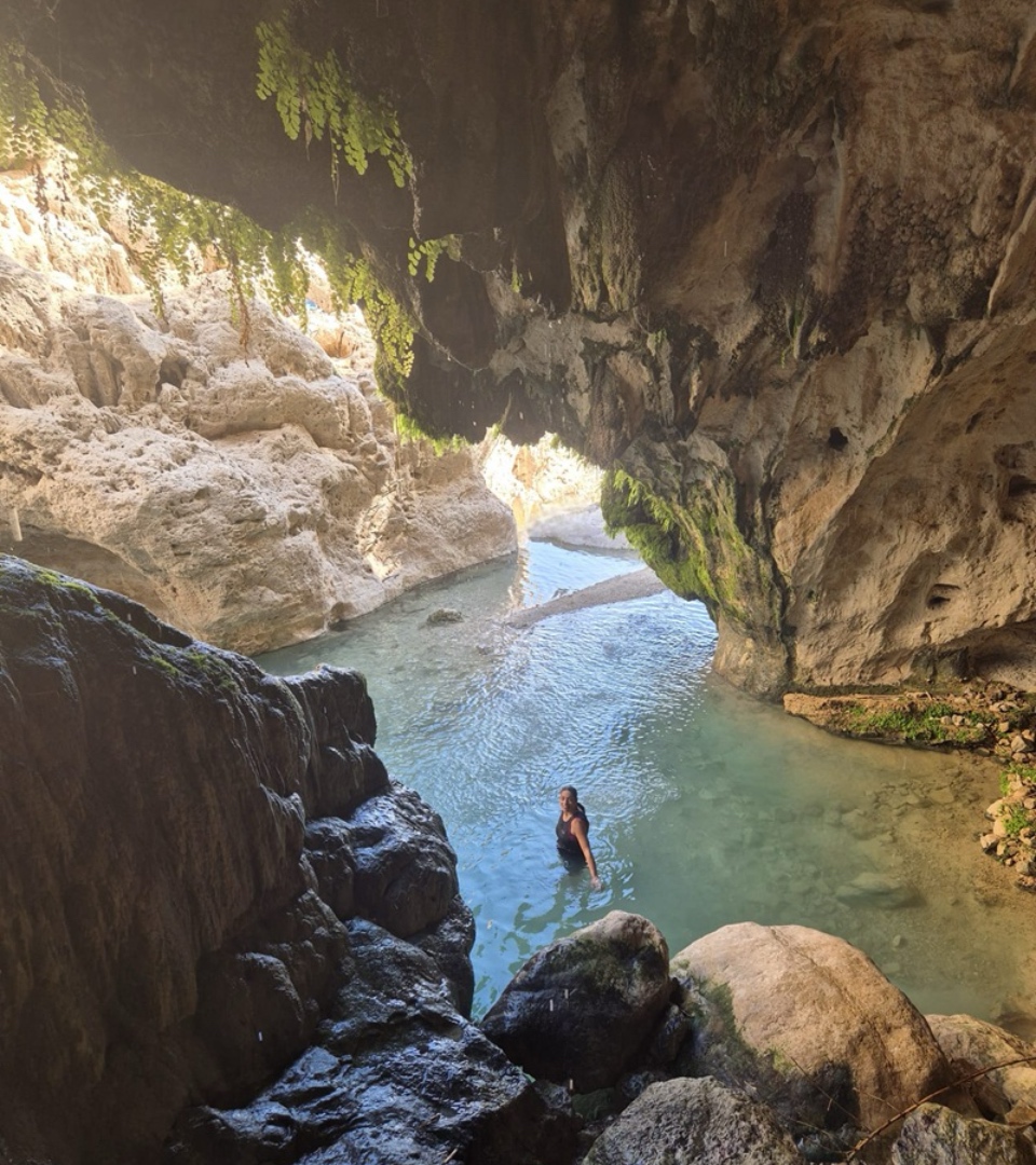 מים בלב המדבר 2025: בריכת מערת דודים בנחל דוד עליון - בריכה עמוקה לאחר שיקום. מבט מתוך המערה אל הבריכה. צילום: ישי רוזנצווייג, באדיבות מאיה שגב